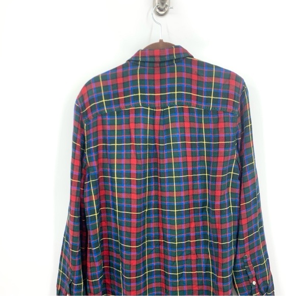LL Bean Signature Women Size Large Shirt Button Down Top Red Green Flannel - Picture 5 of 7